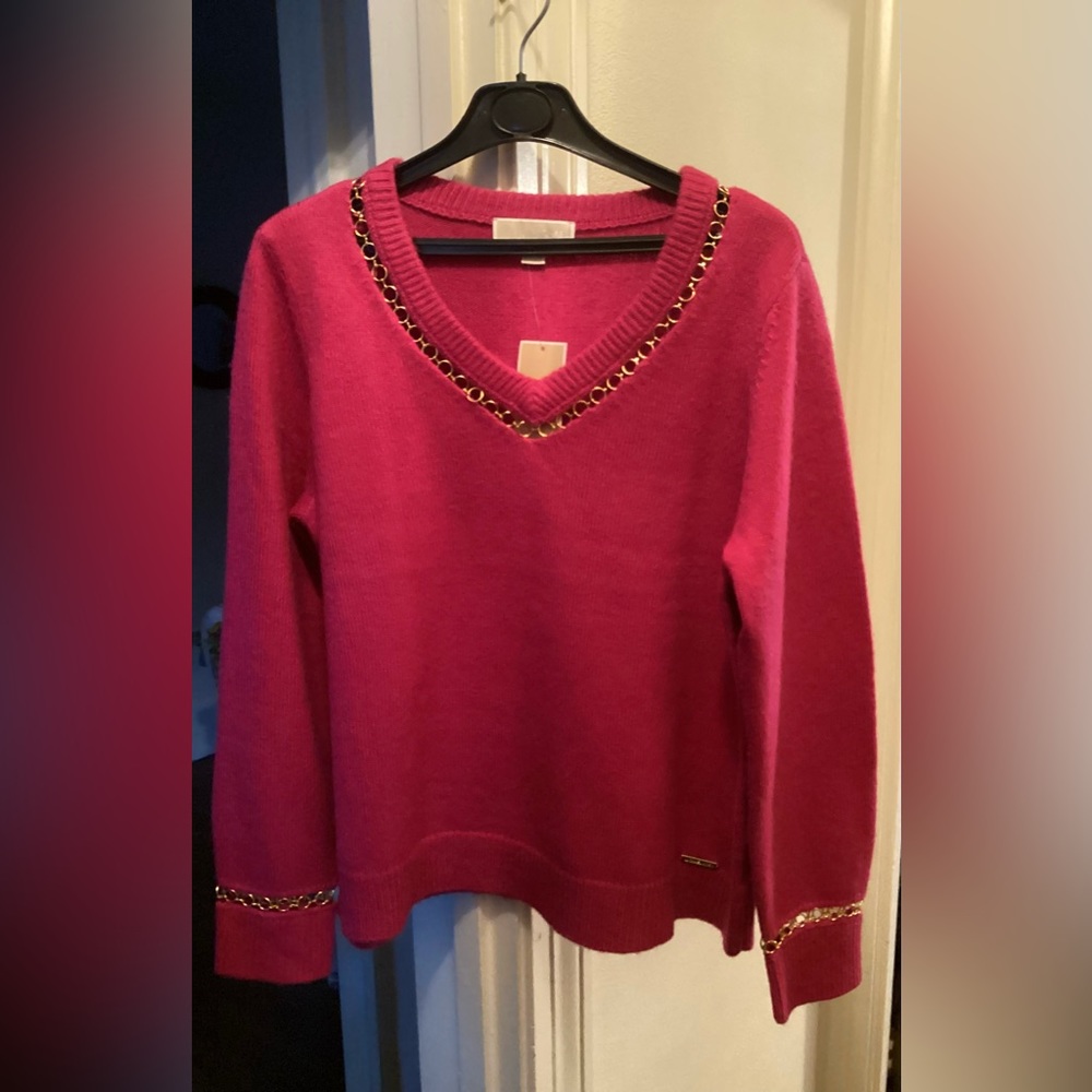 Michael Kors V Neck Gold Chain Sweater (XL)